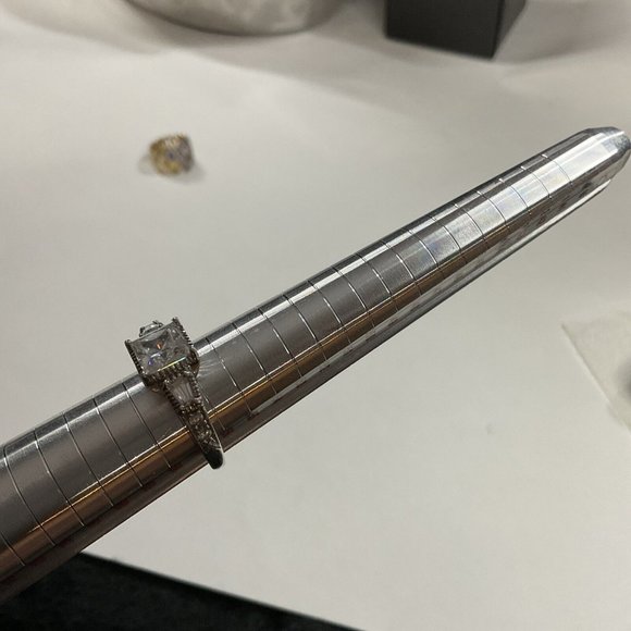 KL DESIGNS Jewelry - Sterling Silver and Cubic Zirconia Emerald Cut Engagement Ring Sz 8 KL DESIGNS